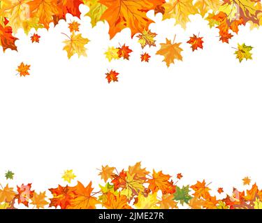 Herbstlaub Grenze. Rote, gelbe und orangefarbene Herbstblätter mit Kopierfläche. Herbstliches Laubwerk für Text. Editierbare Vektordarstellung. Stock Vektor
