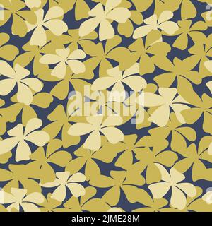 Wilde Wiese Blume nahtlose Vektor-Muster Hintergrund. Abstrakte blaugoldene Wildblumen im Hintergrund. Handgezeichnete Umriss Silhouette texturellen botanischen Stock Vektor