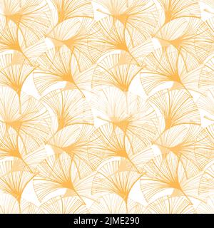 Ein nahtloses, handgezeichnetes Ginkgo-Blattmuster im Skizzenstil. Orangefarbene Blätter in verschiedenen Winkeln auf weißem Hintergrund. Blattform in Form einer Ente Stock Vektor