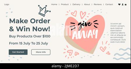 Giveaway Jetzt bestellen und gewinnen, Produkte kaufen Stock Vektor