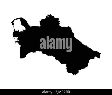 Turkmenistan-Karte. Turkmenistani Country Map. Schwarz-Weiß-Turkmenen Turkmenische Nationalgeographie Gliederung Grenze Grenzgebiet Form Vect Stock Vektor