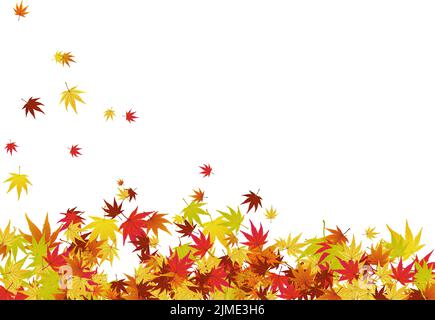 Herbstlaub Grenze. Rote, gelbe und orangefarbene Herbstblätter mit Kopierfläche. Herbstliches Laubwerk für Text. Editierbare Vektordarstellung. Stock Vektor