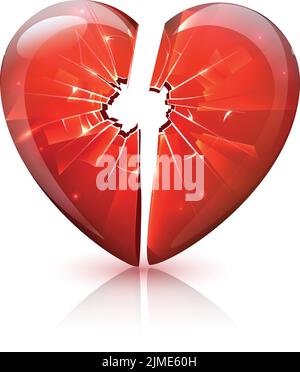Gebrochenes rotes glänzendes Plastik oder Glas Herz Symbol der Liebe Romantik Beziehungen Probleme Symbol abstrakte Vektor Illustration Stock Vektor