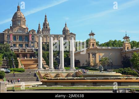 Avinguda de la Reina Maria Cristina, Barcelona Stockfoto