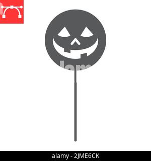 Halloween Lollipop mit Gesicht Glyphe Symbol, süß und Partei, Lollipop Gesicht Vektor-Symbol, Vektorgrafiken, editierbare Strich solid Zeichen, eps 10. Stock Vektor