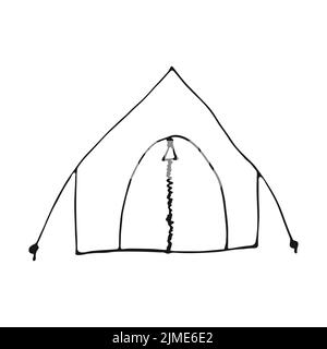 Doodle-Campingzelt. Touristenzelt isoliert auf weißem Hintergrund. Vektorgrafik. Stock Vektor