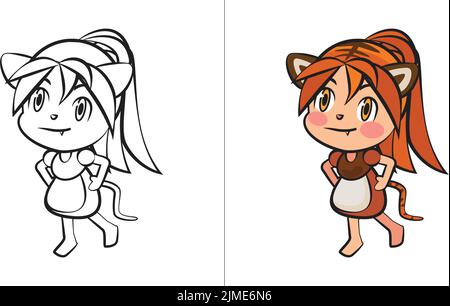 Eine niedliche Tiger Mädchen Cartoon Illustration Stock Vektor