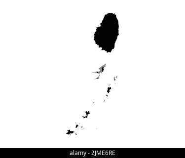 St. Vincent und die Grenadinen Karte. St Vincentian Country Map. Black and White Vincy National Nation Geography Outline Border Boundary Territory Sha Stock Vektor