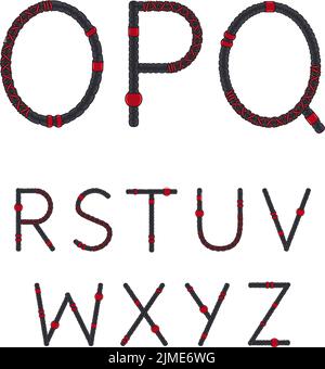 Schrift, Alphabet, Buchstaben von Dreadlocks von O bis z. isolierte Vektorobjekte auf weißem Hintergrund. Stock Vektor