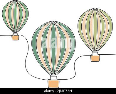 Kontinuierliche Linienzeichnung von fliegenden drei Heißluftballons. Vektorgrafik Stock Vektor