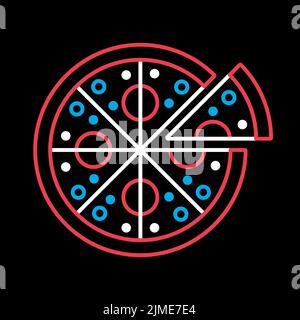 Pizza Vektor isoliert auf schwarzem Hintergrund Symbol. Schild für Fast Food. Graph Symbol für Kochen Website und Apps Design, Logo, App, UI Stock Vektor