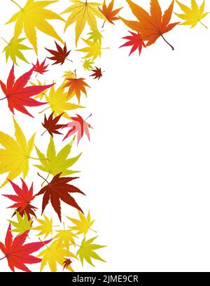 Herbstlaub Grenze. Rote, gelbe und orangefarbene Herbstblätter mit Kopierfläche. Herbstliches Laubwerk für Text. Editierbare Vektordarstellung. Stock Vektor