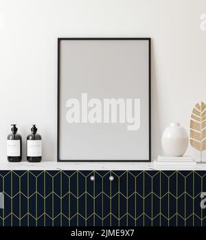 Mockup Poster Rahmen in hellen modernen Innenraum mit weißen Wand und Dekoration, 3d-Rendering Stockfoto