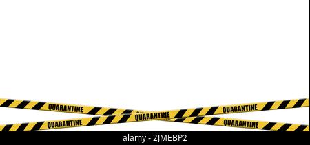 Warnung Coronavirus Quarantäne gelbe und schwarze Streifen Band auf weißem Hintergrund, Bänder Gefahr Quarantäne, Coronavirus Vorsicht Stockfoto