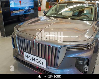 Rise of China, Hongqi Luxury Car, auf der Ausstellung, Flughafen Oslo, Oslo, Norwegen, Europa. Stockfoto