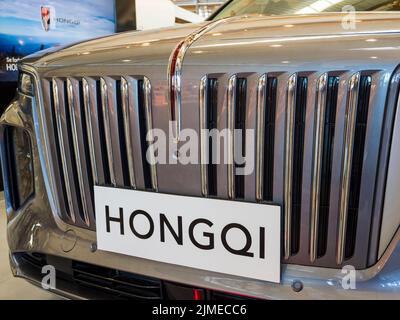 Rise of China, Hongqi Luxury Car, auf der Ausstellung, Flughafen Oslo, Oslo, Norwegen, Europa. Stockfoto