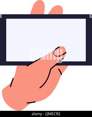 Mobiltelefon in der Hand halten. Smartphone mit leerem weißen Bildschirm. Hand, die ein Telefon in horizontaler Position hält. Vektorgrafik Stock Vektor