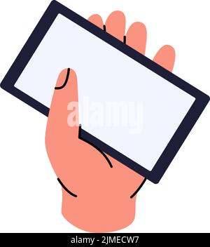 Mobiltelefon in der Hand halten. Smartphone mit leerem weißen Bildschirm. Leerer Touchscreen für Mobiltelefon. Vektorgrafik Stock Vektor