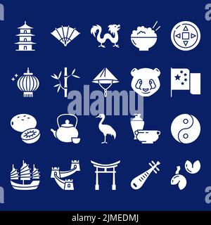 China-Ikone in flachem Stil. Traditionelle chinesische Symbole und Elemente. Vektorgrafik. Stock Vektor