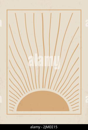 Ästhetische Illustrationen mit abstrakter Sonne im Rahmungsposter. Stock Vektor