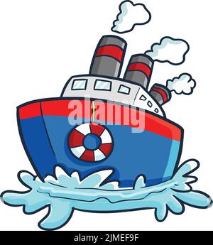 Eine Vektordarstellung eines niedlichen, farbenfrohen Schiffes auf weißem Hintergrund Stock Vektor