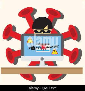 Betrugswarnung. Hacker-Angriff und Web-Sicherheit Vektor-Konzept, Phishing-Betrug. Netzwerk- und Internetsicherheit. Vektorgrafik. Stock Vektor