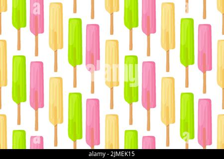 Gefrorenes Fruchteis ein Stick nahtloses Muster flach. Saftig frisch Sommer drucken Symbol Tapete Muster Serviette ad Dekor Kind Urlaub süß Dessert Restaurant Menü moderne handgemachte Verpackung Papier Textil Website Stock Vektor