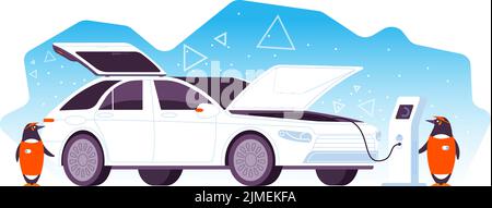 Auftanken der Klimaanlage. Arbeiter Team füllen Klimaanlage Auto-System, Klimaanlage Wartung Automobil-Service, Komfort Temperatur Vektor Illustration. Klimaanlage oder Ölwechsel Stock Vektor