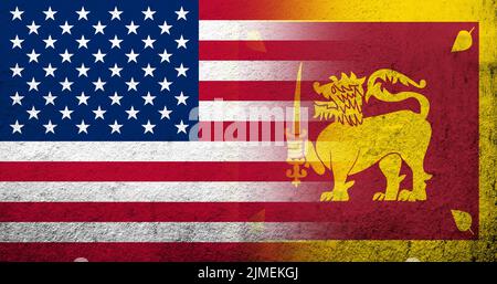 Vereinigte Staaten von Amerika (USA) Nationalflagge mit Sri Lanka Nationalflagge. Grungen Hintergrund Stockfoto