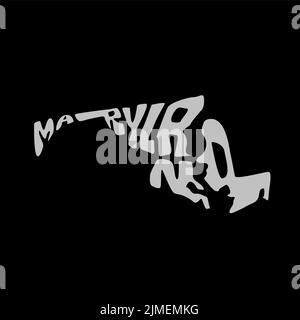 Ein Vektordesign der Maryland Kartentypografie auf einem dunkelgrauen Hintergrund Stock Vektor