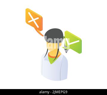 Eine Illustration eines Buchhaltungsbeamten mit einem X und einem Häkchen auf weißem Hintergrund Stock Vektor