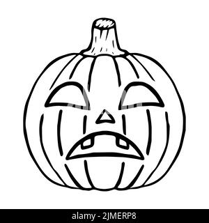 Traurige Jack O Laterne Doodle Ikone, halloween Kürbis isoliert Stockfoto