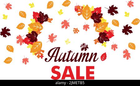 Ein helles Banner für den Herbstverkauf in Form eines Kreises aus Blättern. Vektorgrafik auf weißem Hintergrund. Stock Vektor