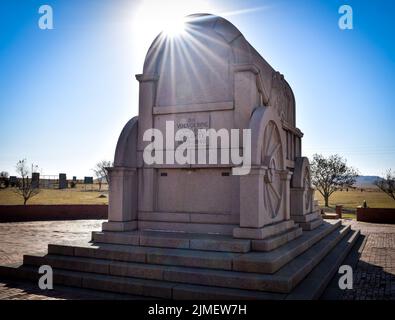 Nahaufnahme des Voortrekker-Denkmals in Bloedrivier in Südafrika Stockfoto