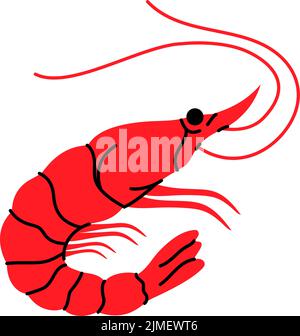 Garnelen-Silhouette. Garnelen Garnelen handgezeichnete Illustration. Symbol für frische Garnelen und Meeresfrüchte Stock Vektor