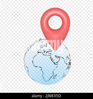 Realistischer Kartenzeiger. Positionsmarkierung der Karte oder des Navigations-PIN-Symbols auf isoliertem transparentem Symbol. Ordnet einen invertierten roten Blob-förmigen Pin indic zu Stock Vektor