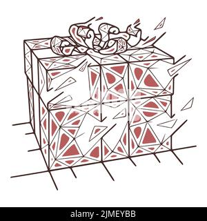 Geschenkbox im geometrischen Stil auf weißem Hintergrund. Polygonale Vektordarstellung Stockfoto