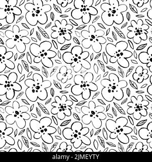Nahtlose Vektor-Blumenmuster mit Umriss Blume Stock Vektor