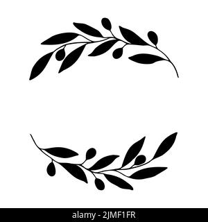 Olive Kranz skizziert Blumenrahmen.Vektor-Vorlagen für Einladungskarten, Save the Date rustikale handgezeichnete Illustration Stock Vektor