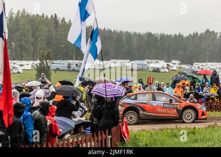 21 SUNINEN Teemu (FIN), MARKKULA Mikko (FIN), Toksport WRT, Skoda Fabia Evo, Aktion während der Rallye Finnland 2022, 8. Runde der WRC World Rally Car Championship 2022, vom 4. Bis 7. August 2022 in Jyvaskyla, Finnland - Foto Nikos Katikis / DPPI Stockfoto