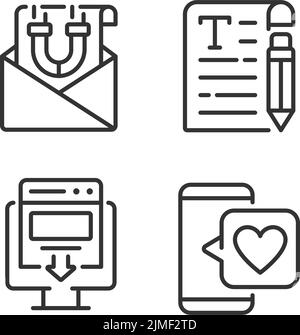 Erstellen Sie Inhalte für Kunden anziehen Pixel perfekte lineare Symbole gesetzt Stock Vektor