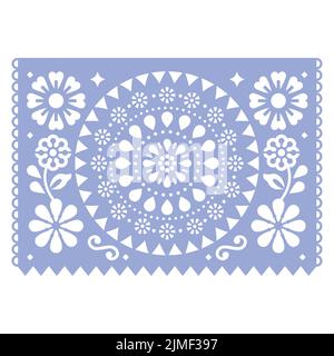 Mexikanische Papel Picado Vektor-Design mit Mandala und Blumen, Party Girlande Dekoration mit Ausschnitt Muster Stock Vektor