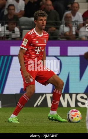 5.. August 2022, Deutsche Bank Park, Frankfurt, GER, 1. FBL, Eintracht Frankfurt vs FC Bayern München, DFL-Vorschriften verbieten die Verwendung von Fotografien als Bildsequenzen und/oder quasi-Video. Im Bild Thomas Muller (München) Stockfoto