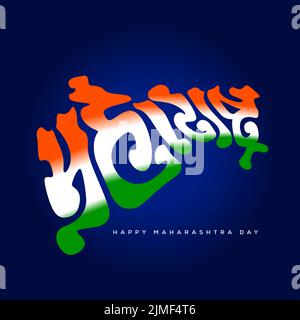 Alles gute für den Maharashtra-Tag. Maharashtra Karte Typografie in Marathi. Stock Vektor