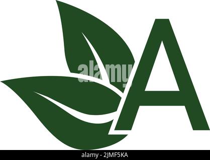 Ein Buchstabe und Blätter minimalistischen Logo Vektor Illustration Stock Vektor