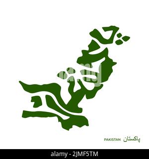 Pakistanischer Kartenschriftzug mit Urdu-Schriftzug. Pakistans Karte Typografie. Stock Vektor
