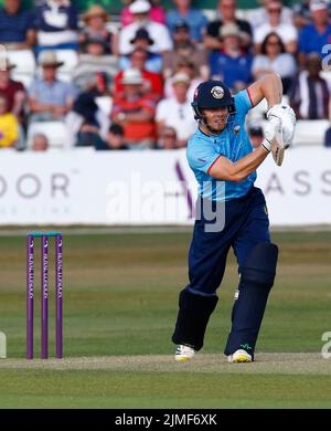 CHELMSFORD ENGLAND - 05. AUGUST :Essex's Grant Roelofsen während des Royal London One-Day Cup Spiels zwischen Essex Eagles CCC und Derbyshire CCC am Stockfoto