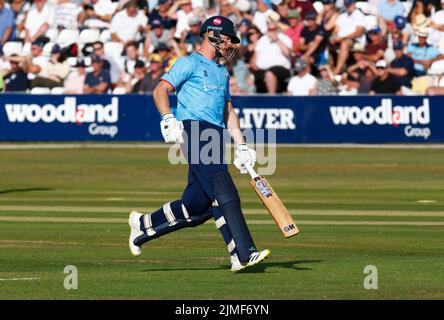 CHELMSFORD ENGLAND - 05. AUGUST :Essex's Grant Roelofsen während des Royal London One-Day Cup Spiels zwischen Essex Eagles CCC und Derbyshire CCC am Stockfoto