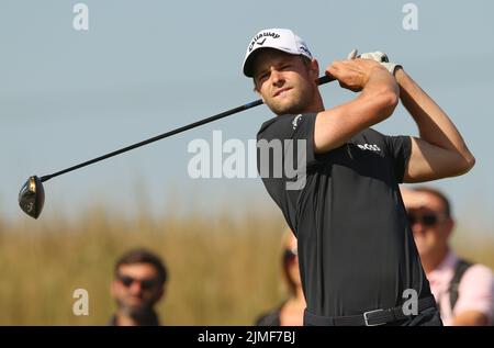 Der Belgier Thomas Detry am dritten Tag der Cazoo Wales Open im Celtic Manor Resort in Newport, Wales. Bilddatum: Samstag, 6. August 2022. Stockfoto