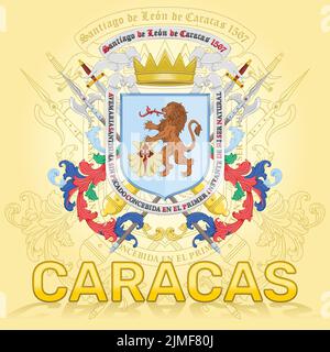 Wappen der Stadt Caracas Venezuela, Wappen von Santiago de León de Caracas wurde von König Philipp II. Von Spanien verliehen Stock Vektor